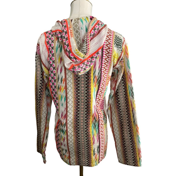 Beach by Exist Women's Medium Hooded Pullover Top Aztec Pattern 100% Cotton - Picture 2 of 12